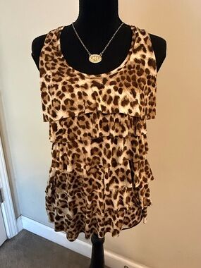 Sleeveless Leopard Print Ruffle Tank Top - Brown